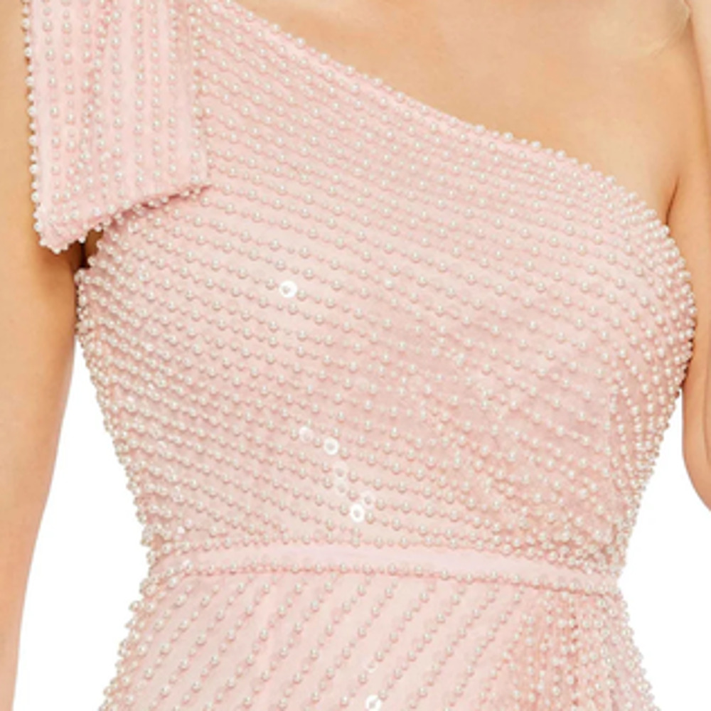 MAC DUGGAL Dress Size 2 Evening Gown Pearl Beaded Pink One Shoulder NEW - Picture 2 of 7
